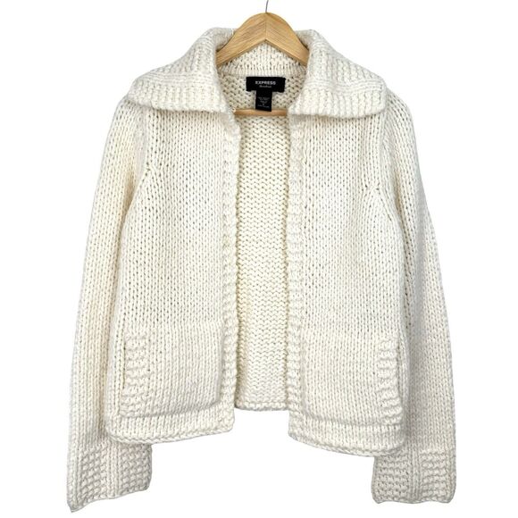 Express Sweaters - Express Han Knit Cardigan Sweater Womens Small Ivory Preppy Wool Blend Coastal
